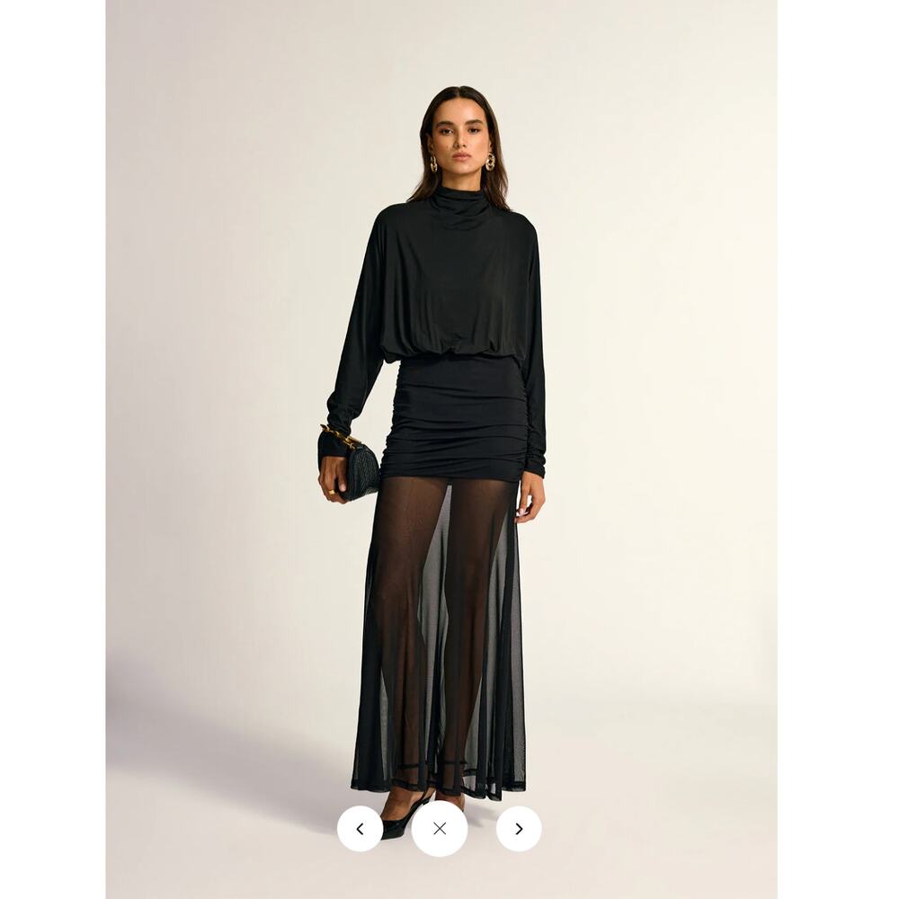 NWT Commense Turtleneck Long Sleeve Drape Ruched Mesh Dress  Sz  L